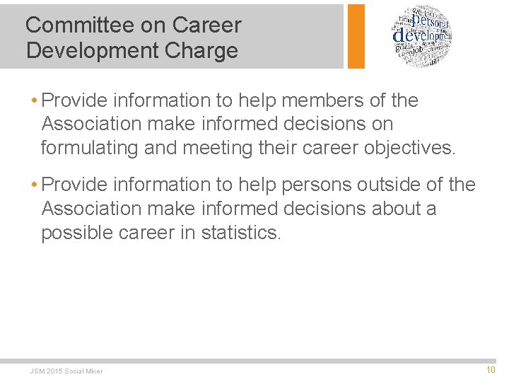 Committee on Career Development Charge • Provide information to help members of the Association