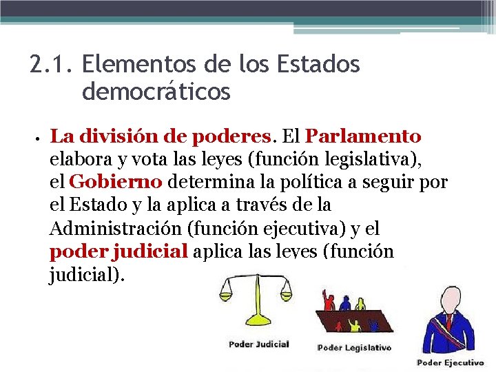 2. 1. Elementos de los Estados democráticos • La división de poderes. El Parlamento