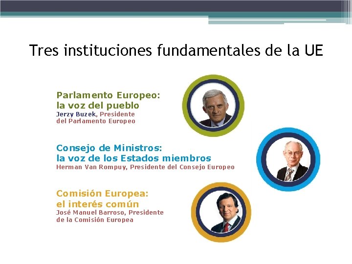 Tres instituciones fundamentales de la UE Parlamento Europeo: la voz del pueblo Jerzy Buzek,