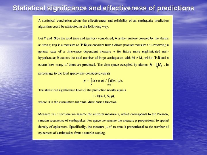 Statistical significance and effectiveness of predictions Statistical significance and effectiveness of predictions
