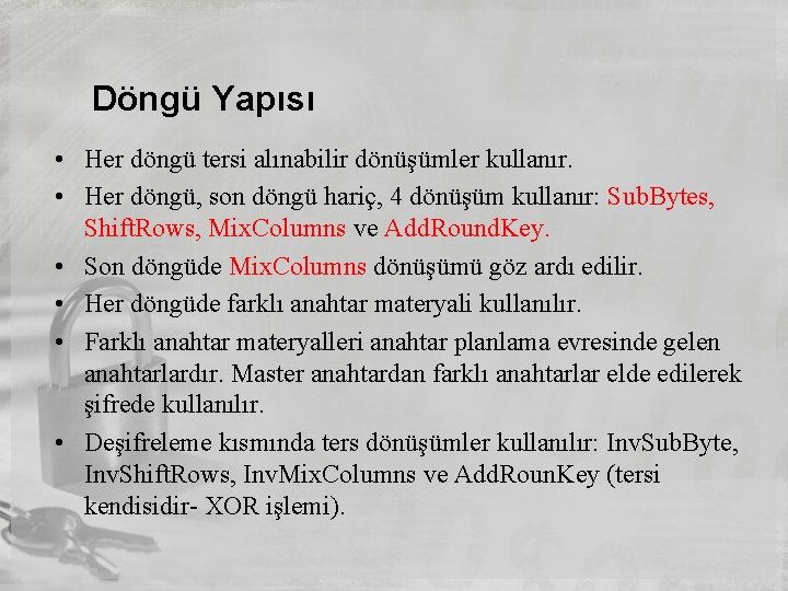 Döngü Yapısı • Her döngü tersi alınabilir dönüşümler kullanır. • Her döngü, son döngü