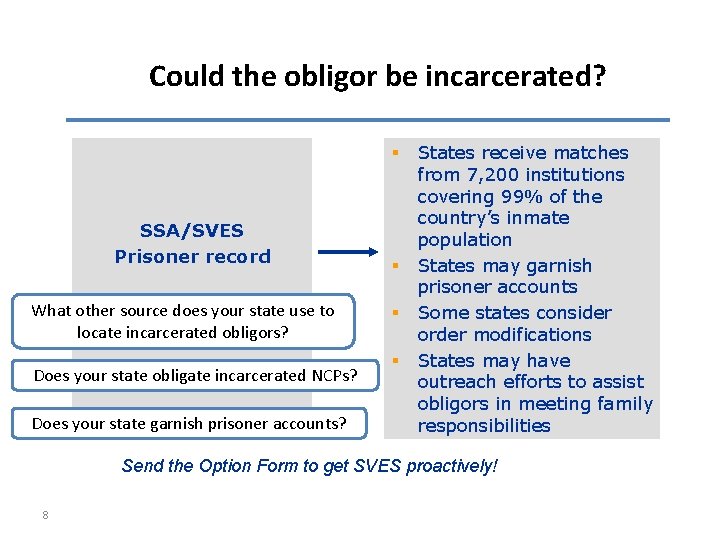 Could the obligor be incarcerated? § SSA/SVES Prisoner record What other source does your