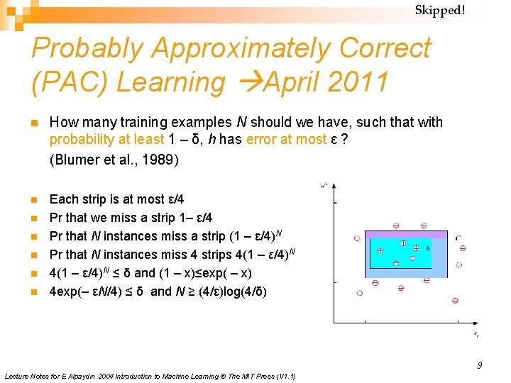 Skipped! Probably Approximately Correct (PAC) Learning April 2011 n How many training examples N Skipped! Probably Approximately Correct (PAC) Learning April 2011 n How many training examples N
