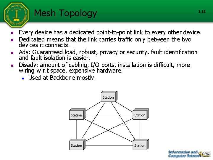Mesh Topology n n 1. 11 Every device has a dedicated point-to-point link to