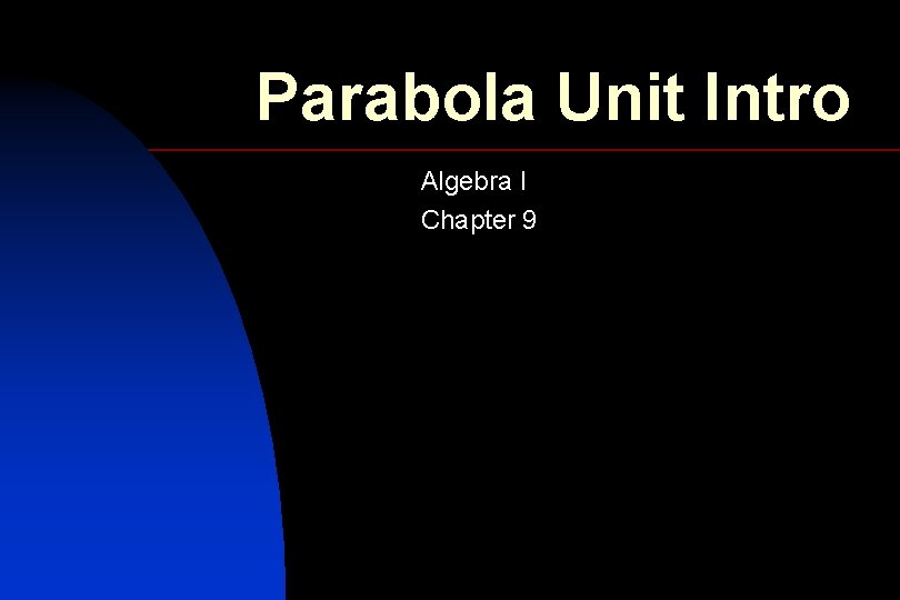 Parabola Unit Intro Algebra I Chapter 9 
