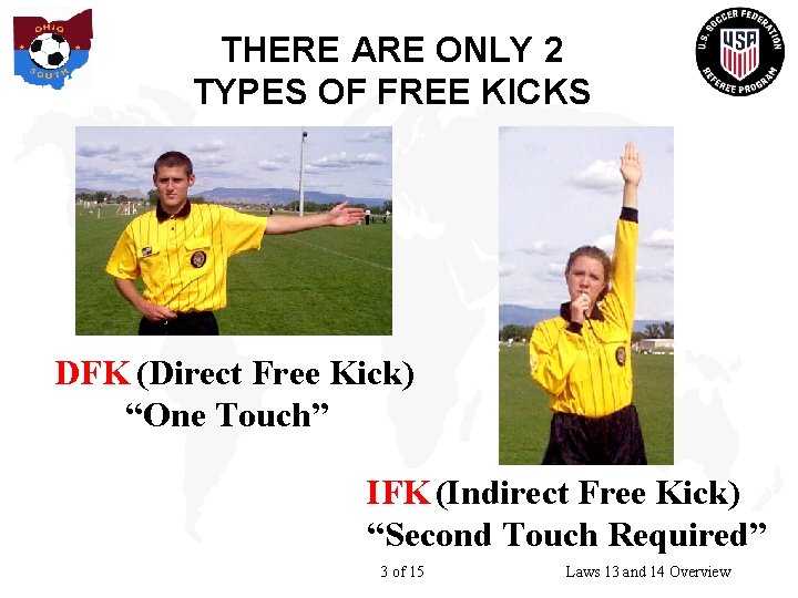 THERE ARE ONLY 2 TYPES OF FREE KICKS DFK (Direct Free Kick) “One Touch”