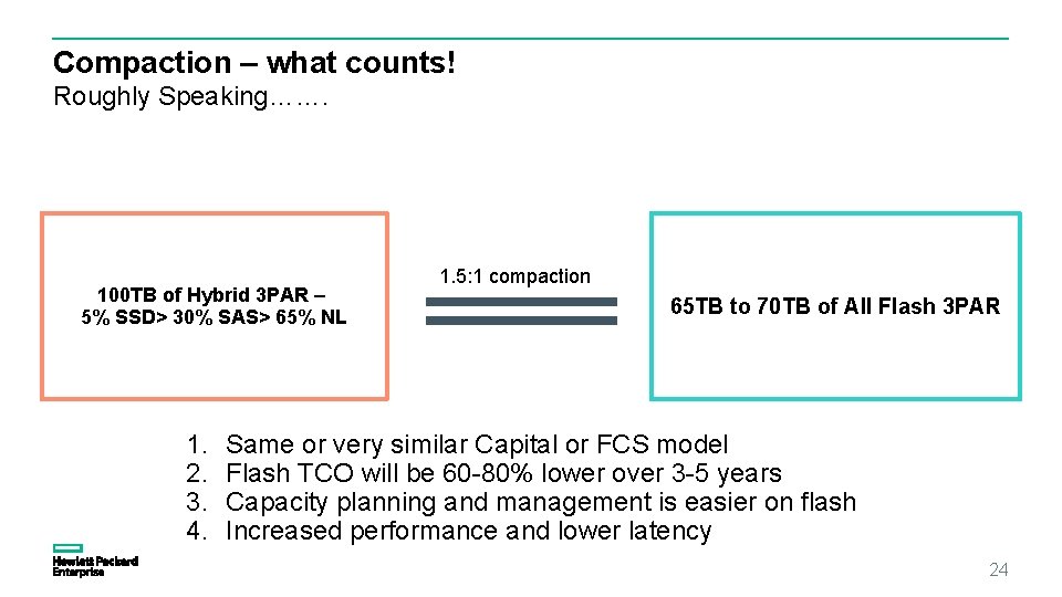 Compaction – what counts! Roughly Speaking……. 100 TB of Hybrid 3 PAR – 5% Compaction – what counts! Roughly Speaking……. 100 TB of Hybrid 3 PAR – 5%