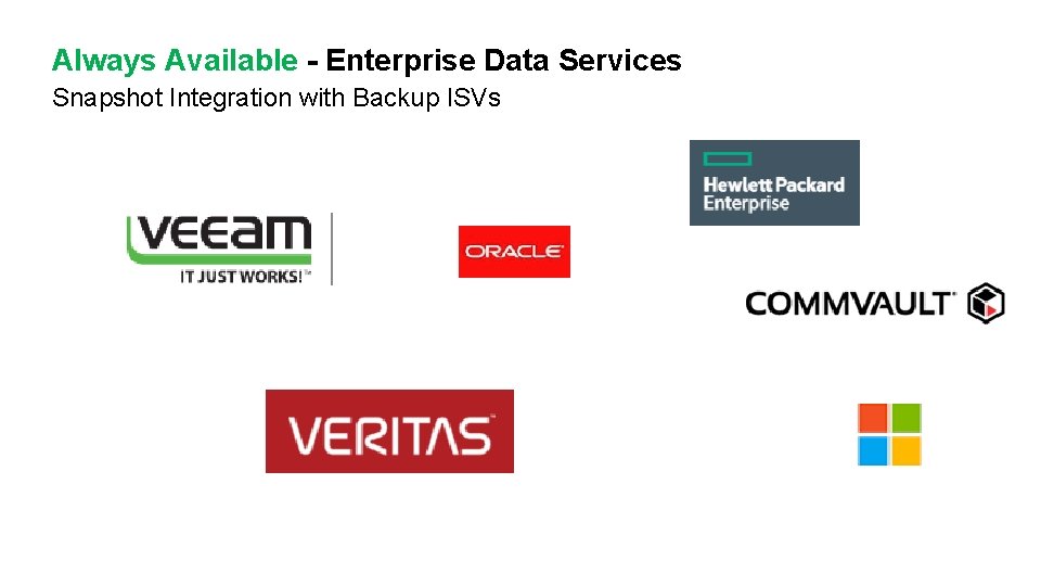 Always Available - Enterprise Data Services Snapshot Integration with Backup ISVs Always Available - Enterprise Data Services Snapshot Integration with Backup ISVs