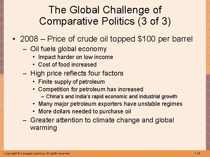 The Global Challenge of Comparative Politics (3 of 3) • 2008 – Price of