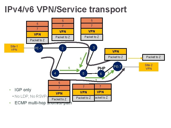 IPv 4/v 6 VPN/Service transport 5 5 7 7 VPN Packet to Z 5