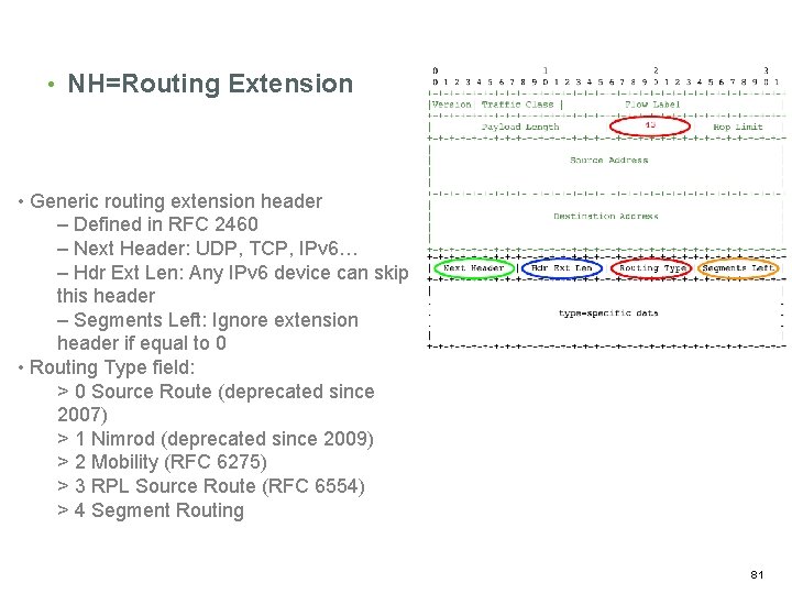  • NH=Routing Extension • Generic routing extension header – Defined in RFC 2460