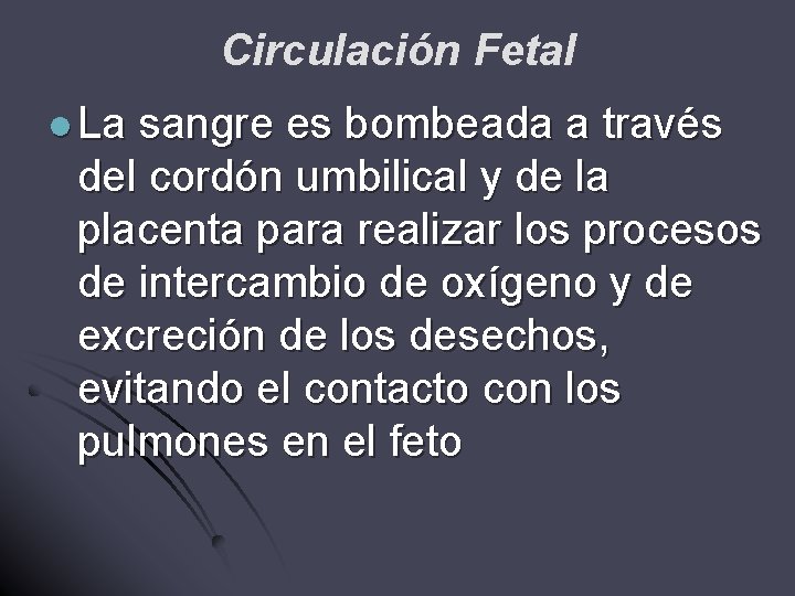 Circulación Fetal l La sangre es bombeada a través del cordón umbilical y de