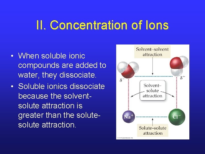 II. Concentration of Ions • When soluble ionic compounds are added to water, they