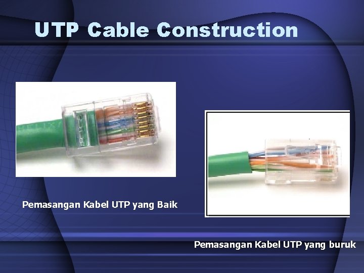 UTP Cable Construction Pemasangan Kabel UTP yang Baik Pemasangan Kabel UTP yang buruk 
