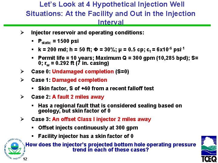 Let’s Look at 4 Hypothetical Injection Well Situations: At the Facility and Out in