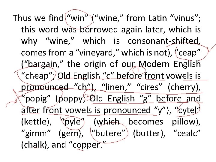 Thus we find “win” (“wine, ” from Latin “vinus”; this word was borrowed again