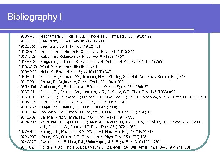 Bibliography I 1950 MA 01 1951 BE 11 1952 BE 55 1953 GR 07