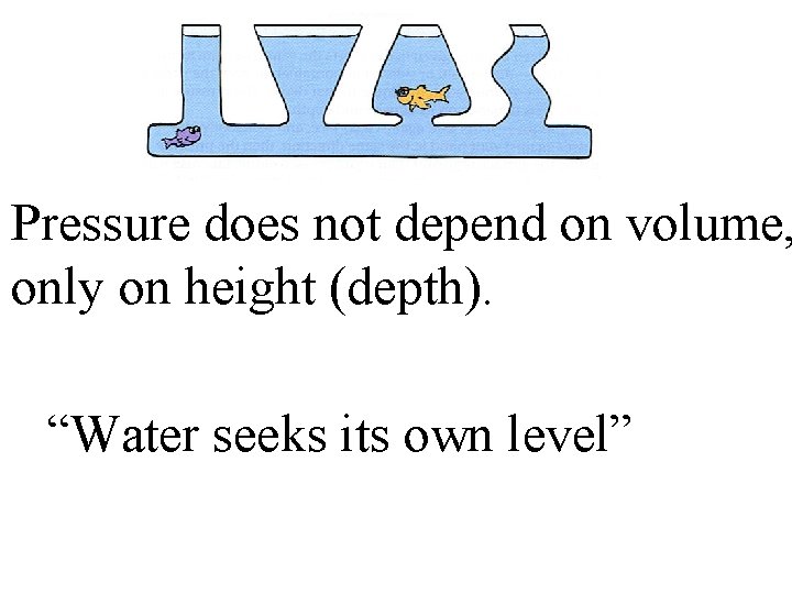 Pressure does not depend on volume, only on height (depth). “Water seeks its own