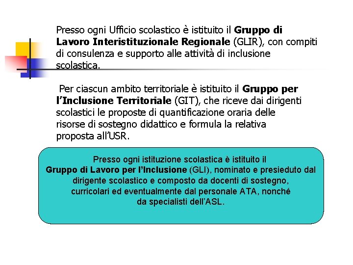 Presso ogni Ufficio scolastico è istituito il Gruppo di Lavoro Interistituzionale Regionale (GLIR), con
