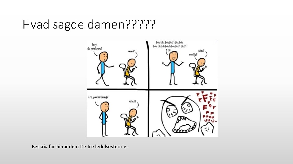 Hvad sagde damen? ? ? Beskriv for hinanden: De tre ledelsesteorier 