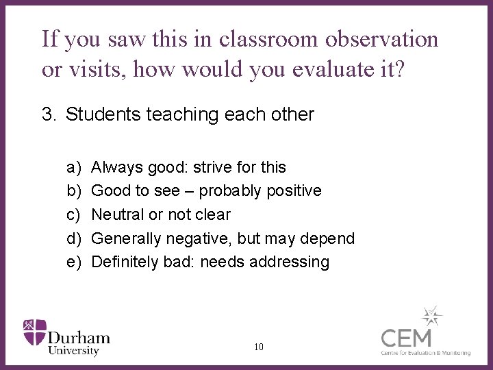 If you saw this in classroom observation or visits, how would you evaluate it?