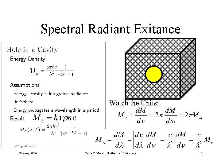 Spectral Radiant Exitance Ul Watch the Units: February 2006 Chuck Di. Marzio, Northeastern University