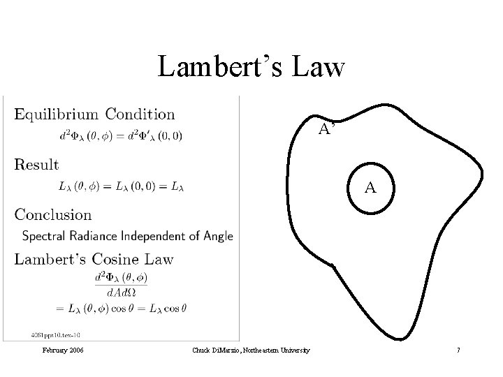 Lambert’s Law A’ A February 2006 Chuck Di. Marzio, Northeastern University 7 