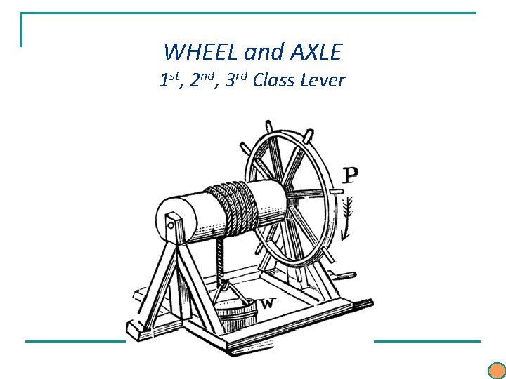 WHEEL and AXLE 1 st, 2 nd, 3 rd Class Lever WHEEL and AXLE 1 st, 2 nd, 3 rd Class Lever