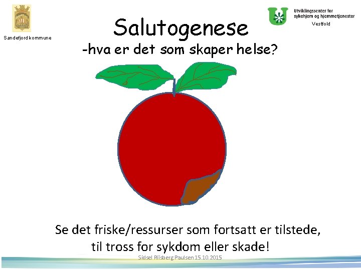 Sandefjord kommune Salutogenese Vestfold -hva er det som skaper helse? Se det friske/ressurser som