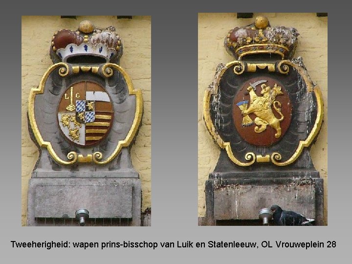Tweeherigheid: wapen prins-bisschop van Luik en Statenleeuw, OL Vrouweplein 28 