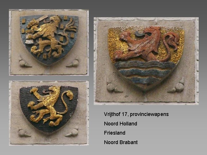 Vrijthof 17, provinciewapens Noord Holland Friesland Noord Brabant 