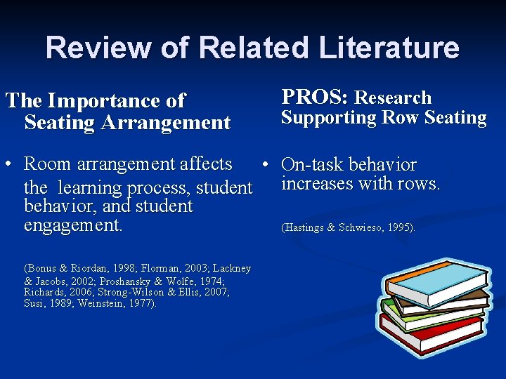 Review of Related Literature The Importance of Seating Arrangement PROS: Research Supporting Row Seating