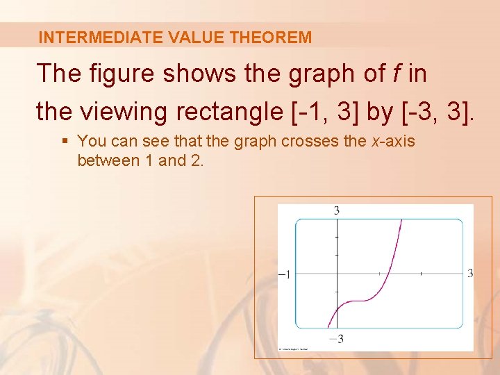 INTERMEDIATE VALUE THEOREM The figure shows the graph of f in the viewing rectangle