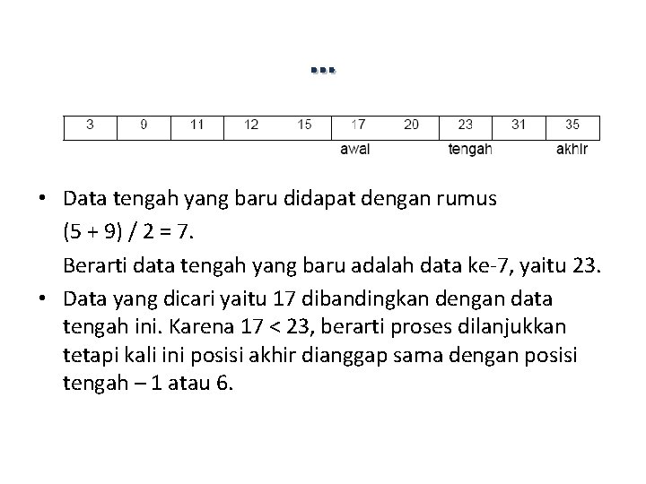 … • Data tengah yang baru didapat dengan rumus (5 + 9) / 2