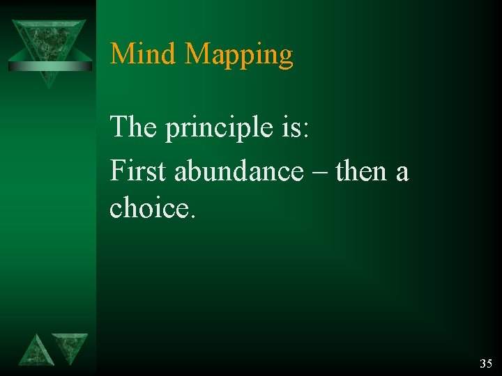 Mind Mapping The principle is: First abundance – then a choice. 35 Mind Mapping The principle is: First abundance – then a choice. 35
