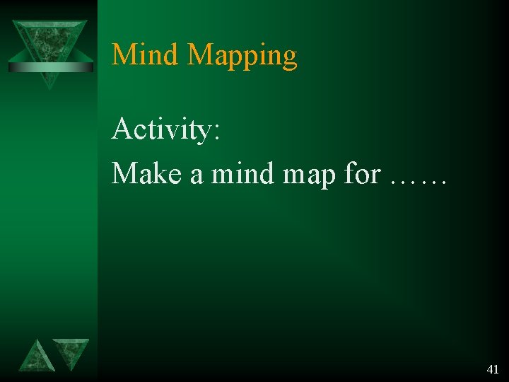 Mind Mapping Activity: Make a mind map for …… 41 Mind Mapping Activity: Make a mind map for …… 41