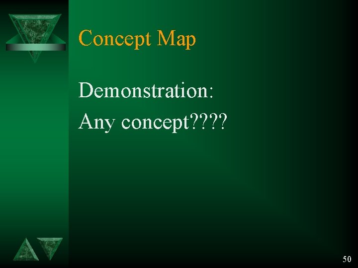 Concept Map Demonstration: Any concept? ? 50 Concept Map Demonstration: Any concept? ? 50