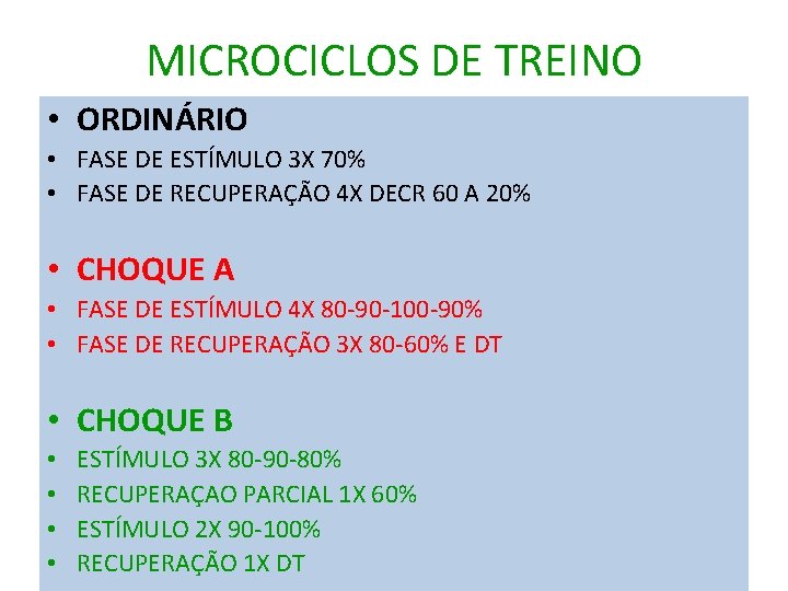 MICROCICLOS DE TREINO • ORDINÁRIO • FASE DE ESTÍMULO 3 X 70% • FASE