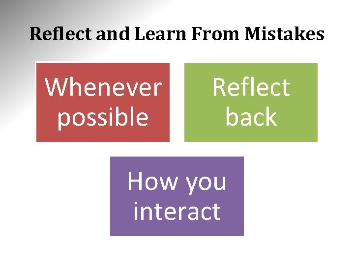 Reflect and Learn From Mistakes Whenever possible Reflect back How you interact 