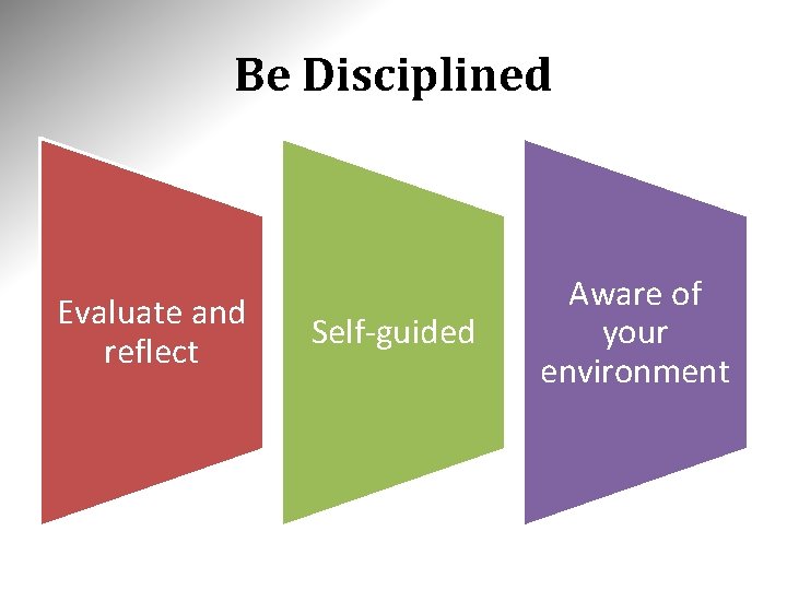 Be Disciplined Evaluate and reflect Self-guided Aware of your environment 