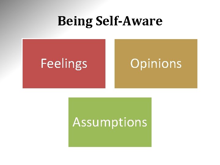 Being Self-Aware Feelings Opinions Assumptions 