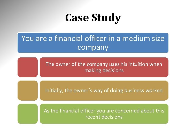 Case Study You are a financial officer in a medium size company The owner