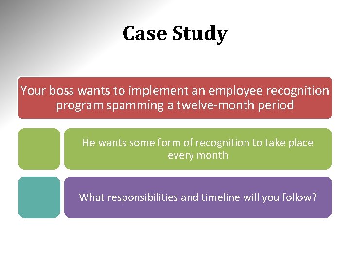 Case Study Your boss wants to implement an employee recognition program spamming a twelve-month