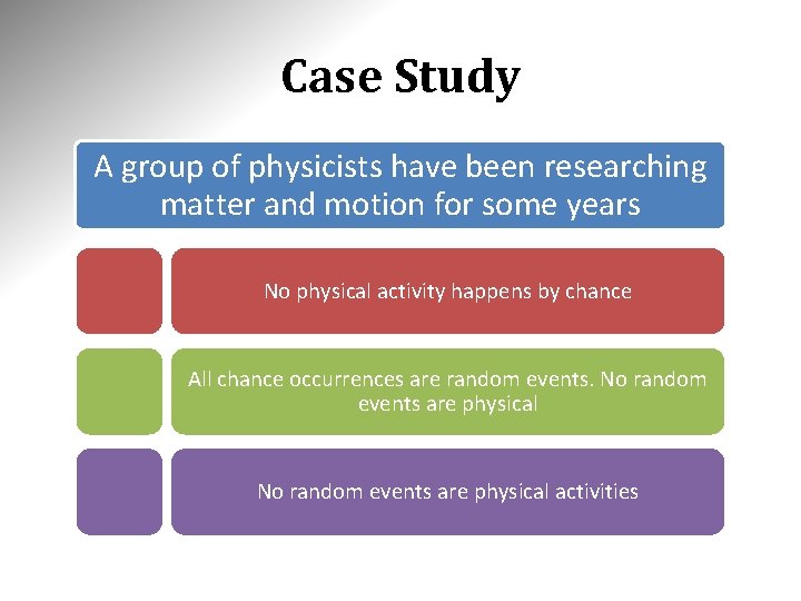 Case Study A group of physicists have been researching matter and motion for some