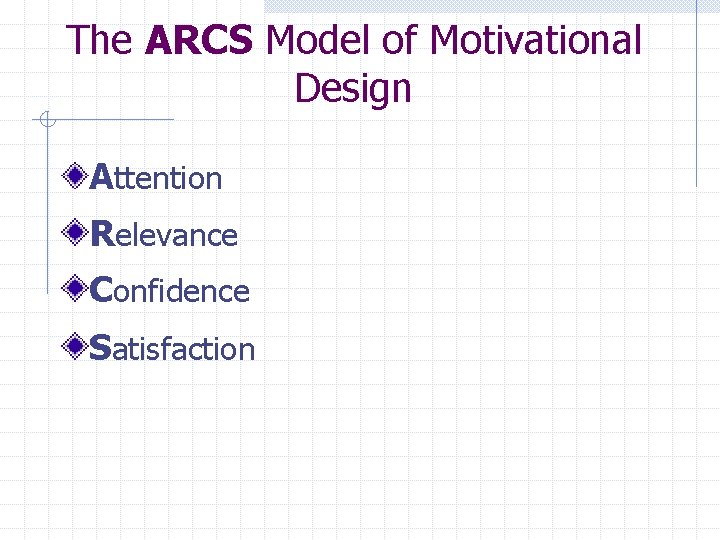 The ARCS Model of Motivational Design Attention Relevance Confidence Satisfaction 