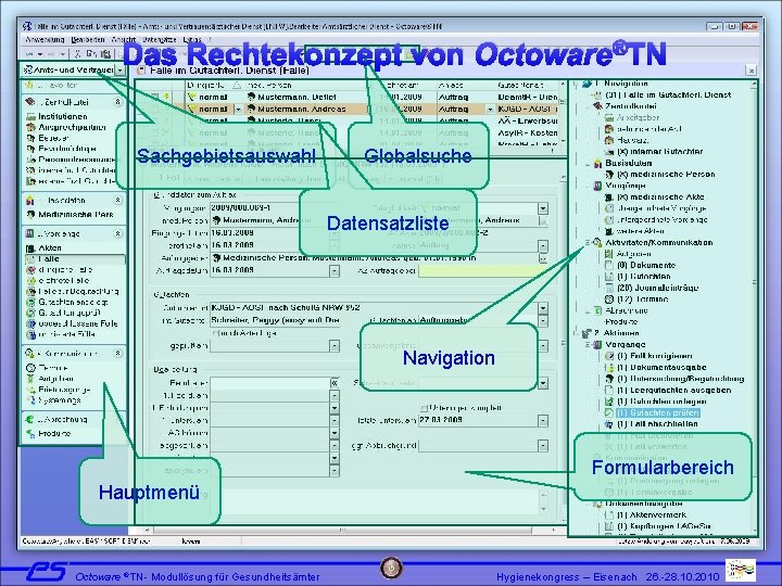 Das Rechtekonzept von Octoware®TN Sachgebietsauswahl Globalsuche Datensatzliste Aufbau einer Octoware®TN-Anwendung Navigation Formularbereich Hauptmenü Octoware