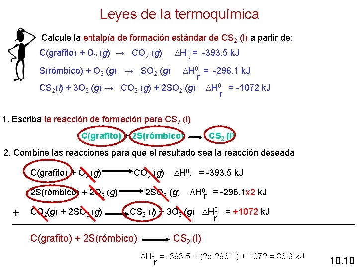 Leyes de la termoquímica Calcule la entalpía de formación estándar de CS 2 (l)