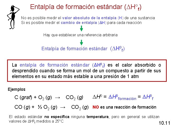 Entalpía de formación estándar ( H f) No es posible medir el valor absoluto