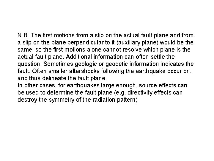 N. B. The first motions from a slip on the actual fault plane and