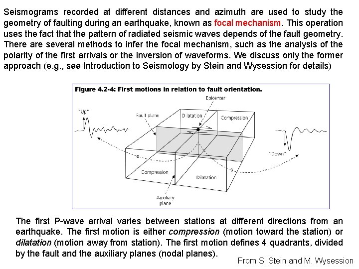 Seismograms recorded at different distances and azimuth are used to study the geometry of
